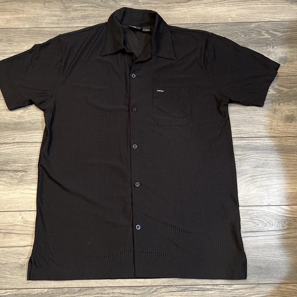 Camisa GUESS Para Hombre Grande L Negra Abotonada Calce Ajustado Cuello Y2K Semi Malla Club Foto 1 de 4