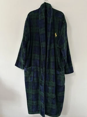 Polo Ralph Lauren Para Hombres L/XL Tartán Felpa Bata Cuadros Azul Marino Verde Amarillo Poni Logo Foto 1 de 4