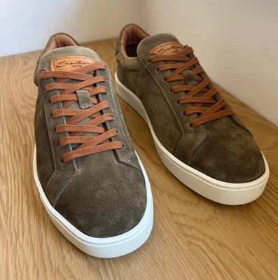SANTONI Hombre Verde Oliva Gamuza Zapatillas / Zapatos / Hecho en Italia / 42EU / 9US Foto 1 de 4