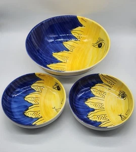 CERAMIC SET OF 3 BOWLS-SUN AND THE SKY GOOD MORNING SUNSHINE MADE IN ITALY - Picture 1 of 13