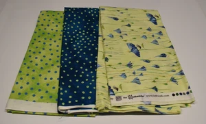 3 piece fabric lot CLOTHWORKS green blue MASHA D'YANS laurel burch 1/2 YARD EACH - Picture 1 of 6