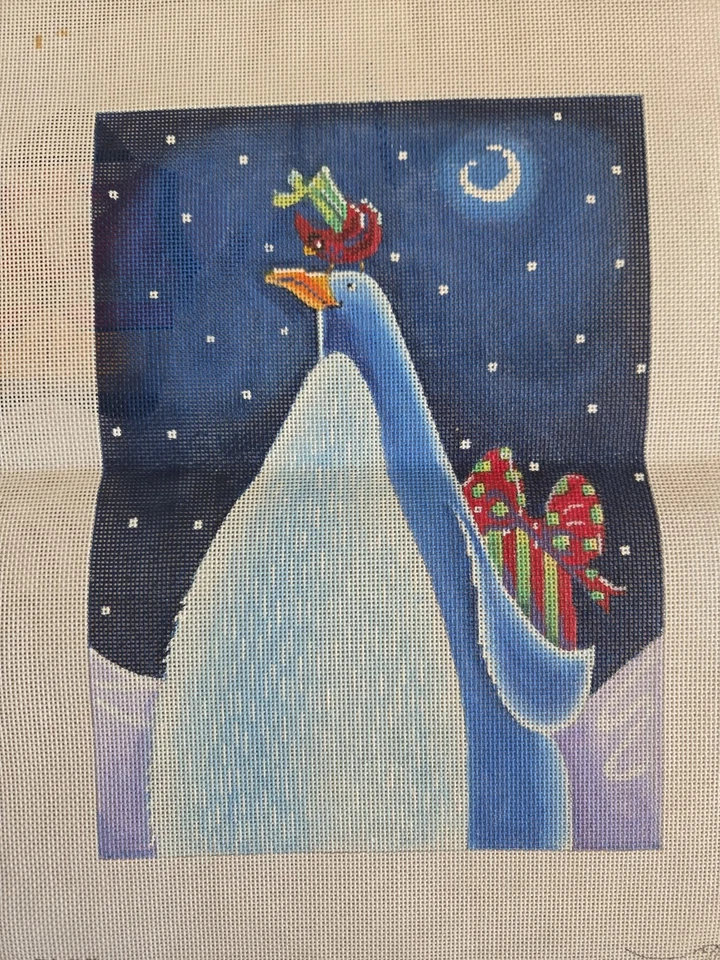 Cbk Needlepoint Penguin And Friend Handpainted Canvas 7x10" 18 Mesh - Image 1 of 1