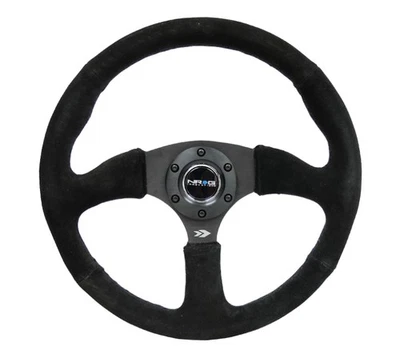 NRG Steering Wheel 350mm/2.5" Deep Blk Suede Comfort Grip w/5mm Matte Blk Spokes - Image 1 of 4