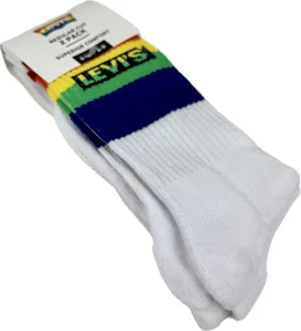 Levi's Adult 2 Pk White Crew Cut Cotton Rainbow Pride Stripe Sock Set Sz 8-12 - Picture 1 of 2