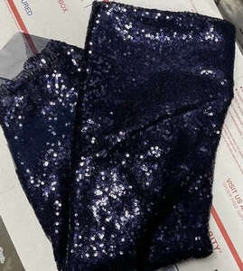 Remnant Sale Dark Navy Blue Embroidery Mini Sequins Mesh Fabric 3 Big Pieces - Picture 1 of 4