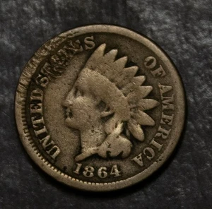 1864 CN Indian Cent Good Rim Marks 11 O'Clock Lot 2483 - Picture 1 of 2