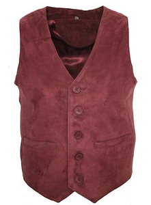 Men's Goat Suede Classic Smart Burgundy Leather Waistcoat - Picture 1 of 5
