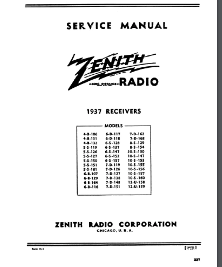 Zenith  5-S-127 Shortwave radio 1937 Service Manual 70 pages covers many models - Image 1 of 1