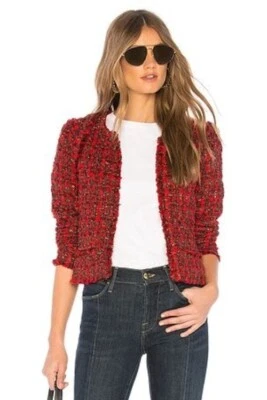 Iro Red Disco Tweed Jacket Wool Blend Red Silver Tweed Blazer Lined - Sz 4 - Image 1 of 4