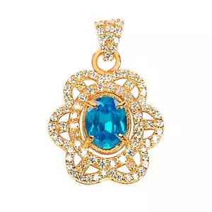 2.40Ct 100% Natural Blue Topaz IGI Certified Diamond Pendant In 14KT Yellow Gold - Picture 1 of 1