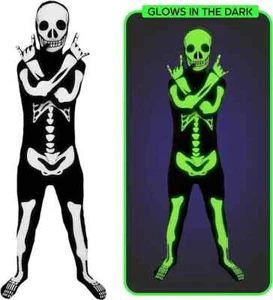 Kids Glow in Dark Skeleton Morphsuit Boys Girls Halloween Skin Suit Costume - Picture 1 of 8