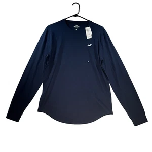Hollister Men's Curved Hem T-Shirt Cotton Long Sleeves Navy Blue IN Size Medium. - Picture 1 of 5