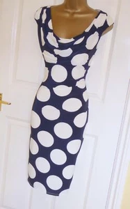 Phase Eight navy cream spotted spot print stretch pencil wiggle dress size 12 - Picture 1 of 3