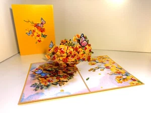 ORIGAMI POP CARDS Yellow Orchid Garden with Butterflies Happy Father's Day PopUp - Picture 1 of 12