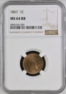 :1867 1C INDIAN PRINCESS CENT NEAR GEM NGC MS64RB (~97%-RED) RARE R4 HIGH-GRADES - Picture 1 of 4