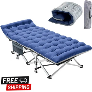 Adults Folding Sleeping Cot Guest Bed Heavy Duty Portable Cots Camping with Mat - Picture 1 of 13