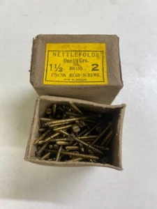 Box Brass Countersunk Screws 1 1/2" x 2 Nettlefolds Slotted Head Full Box of 144 - Picture 1 of 24