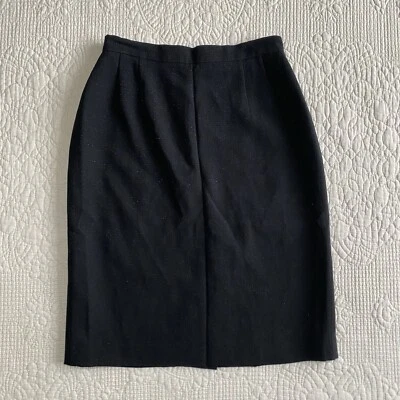 GIORGO ARMANI Le Collezioni Black Shimmer Straight Back Slit  Wool Skirt  Size 4 - Image 1 of 4