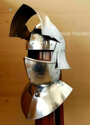 Medieval Sallet German Gothic Sallet With Bevor 18Ga Helmet Gift Decorative Item - Image 1 of 4