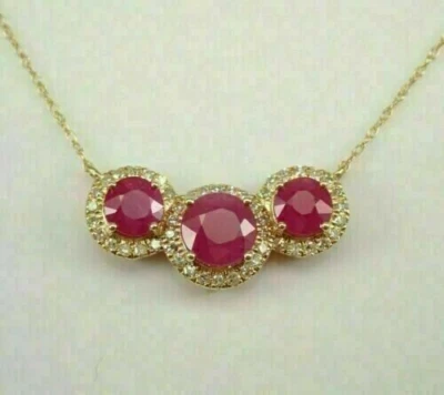 2CT Round Cut Lab Created Ruby Diamond Women's Pendant 14K Yellow Gold Plated - Image 1 of 4