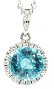 0.48ct Diamante Redondo Natural 14k Oro Blanco Topacio Azul Aniversario Colgante - Imagen 1 de 4