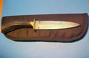 NEW CUSTOM DAGGER KNIFE DAMASCUS BLADE STAG HANDLE BRASS GUARD ZIPPERED CASE - Picture 1 of 11