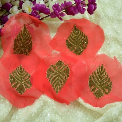 VERY OLD ANTIQUE Vintage 5Pcs Rare Appliques Red Georgette Hand Embroidered Zari - Image 1 of 4