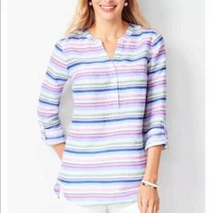 TALBOTS Camicia tunica a righe, manica lunga, Roll Tab, MP - Foto 1 di 8