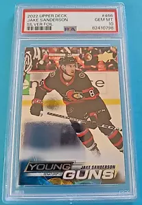 2022-23 Jake Sanderson Upper Deck Young Guns Rookie RC #466 SILVER FOIL PSA 10 - Picture 1 of 4