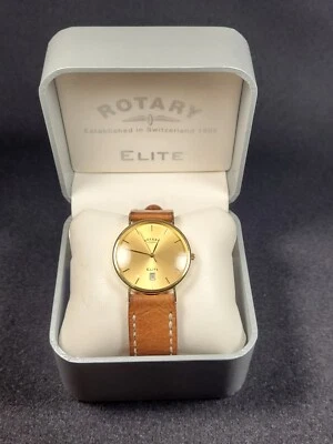 Men's 18k Gold And Leather Rotary Elite Watch 33928-1 - Image 1 of 4