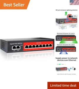 AI PD Detection 8 Port PoE Switch with 2 Gigabit Uplink - Quiet & Efficient - Picture 1 of 9
