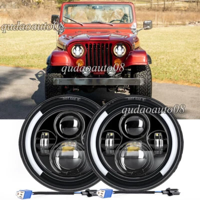 Par de faros LED proyectores redondos de 7" haz sellado alto/bajo aptos para Jeep CJ7 1976-1987 Foto 1 de 4