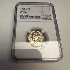 1954-S 5c Jefferson Nickel MS66 NGC Brown Label Toning Toned - Picture 1 of 6