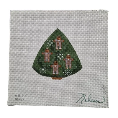Rebecca Wood Needlepoint Canvas Gingerbread Man Christmas Tree Ornament 507E - Image 1 of 4