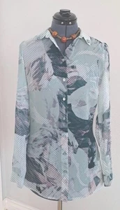 Guess Women's Sheer Printed Green Button Down Rhinestone Embellished Blouse XS - Picture 1 of 12