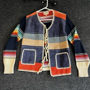 Vintage Collage Korea Southwestern Knit Suede Cardigan Jacket Size L Inca - Picture 1 of 8