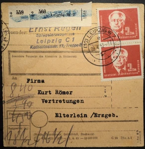 DN SBZ/DDR (1950/52) 223 d MiF mit 4 mal 254 ca Paketkarte, geprüft MW: 200.- - Picture 1 of 4