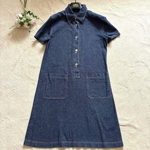 Abito denim Burberry etichetta blu manica corta con bottoni