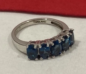 925 Thailand Sterling Silver Blue Lab Colored Stone Cocktail Band Ring SIZE 8 - Picture 1 of 15