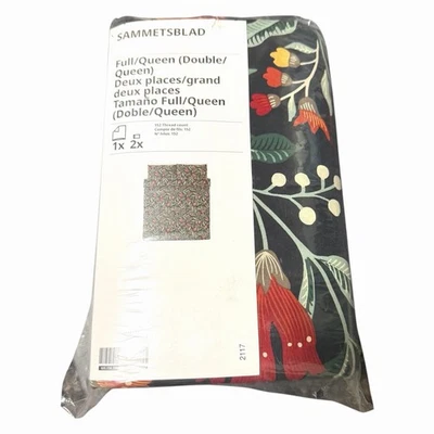 NUEVO JUEGO DE FUNDA NÓRDICA Y DOS FUNDAS DE ALMOHADA IKEA SAMMETSBLAD FULL QUEEN NEGRO FLORAL Foto 1 de 4