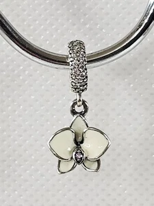 Pandora Charm White Orchid Flower Dangle Charm Enamel S925 ALE Authentic - Picture 1 of 14