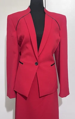Blazer vintage Preston & York para mujer talla 14 falda roja traje 2 piezas ribete cuero Foto 1 de 4
