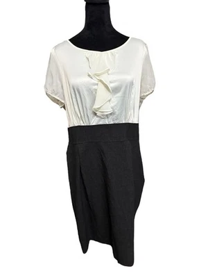 George Women's Silky White And Black Dress w/ Ruffle Accent - Size 14 - Image 1 of 4