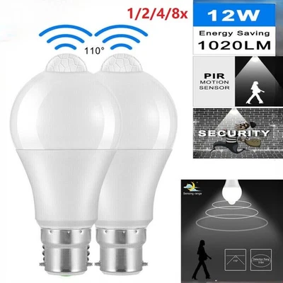 2/4/8x PIR Motion Sensor B22 LED Lamp Bulb Globe Auto ON/OFF Energy Saving Light - Image 1 of 4