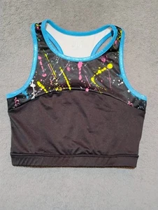 Justice Active Black W/Blue Trim Sports Bra Top Girls Size 12 Colorful Front  - Picture 1 of 9