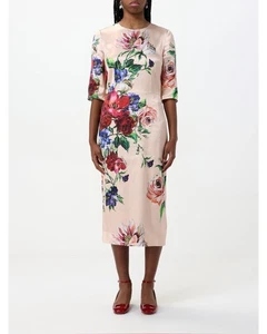 Dolce & Gabbana Floral Print Midi Dress Women Pink Dresses - Picture 1 of 17
