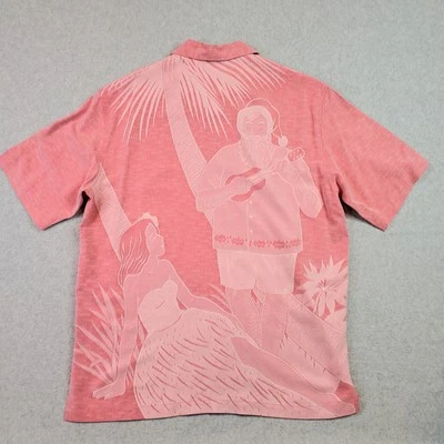 Tori Richard шелковая рубашка Sz Med Santa Hula девочка Рождество вышитый Lt красный/розовый - Изображение 1 из 4