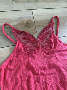 Camiseta sin mangas Y2K casi famosa hada mariposa lentejuelas rayas camisola XL rosa - Imagen 1 de 7