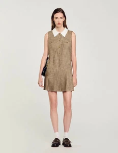 475 $ SANDRO kurzes Micro Hahnentritt Kleid | meliert/braun | französische 36, US 4 - Bild 1 von 11