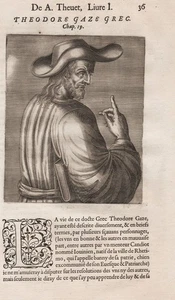 Teodoro Gaza Retrato humanista griego Thevet grabado Kupferstich grabado 1584 - Imagen 1 de 1